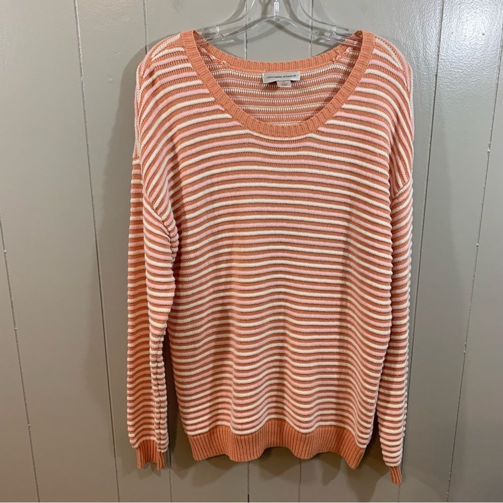 Christopher & Banks Peach Multi Striped Long Sleeve Career Casual Sweater NEW